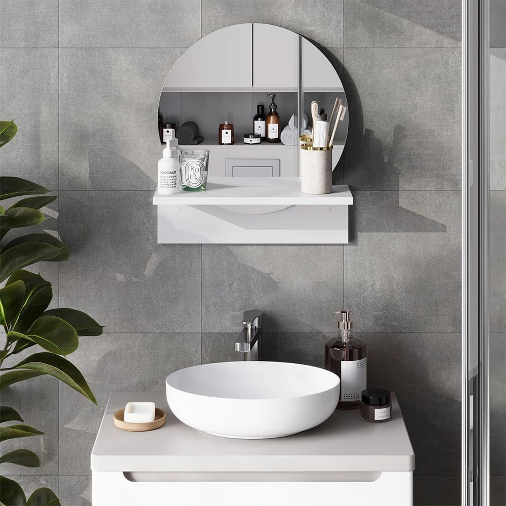 Specchio bagno Elyra, Bianco, 40 x 47.5 cm con ripiano, adatto per il montaggio a parete in bagno e in ambienti abitativi