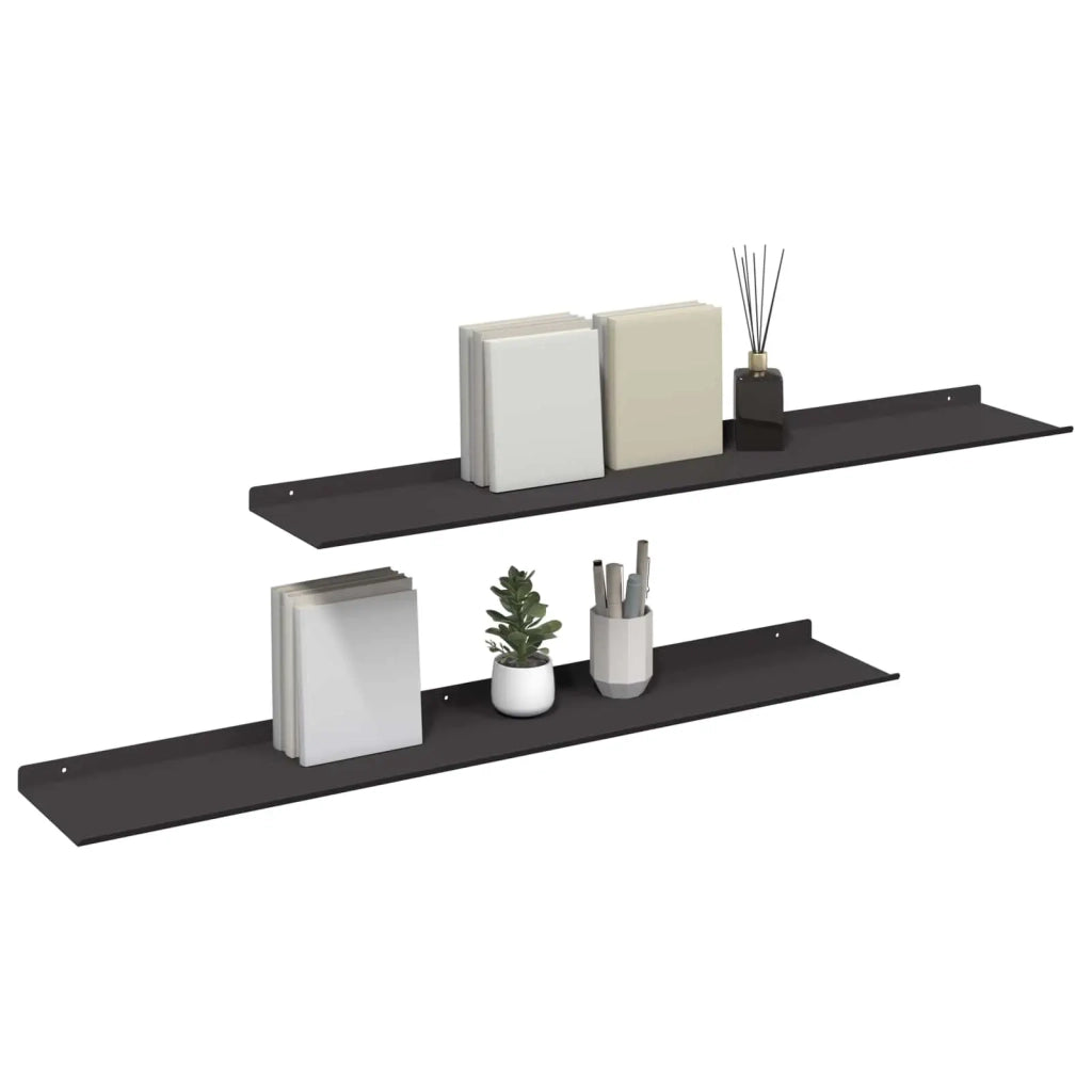 Mensola sospesa 2 pcs Nero 100 x 18 x 2,5 cm Acciaio 8004044