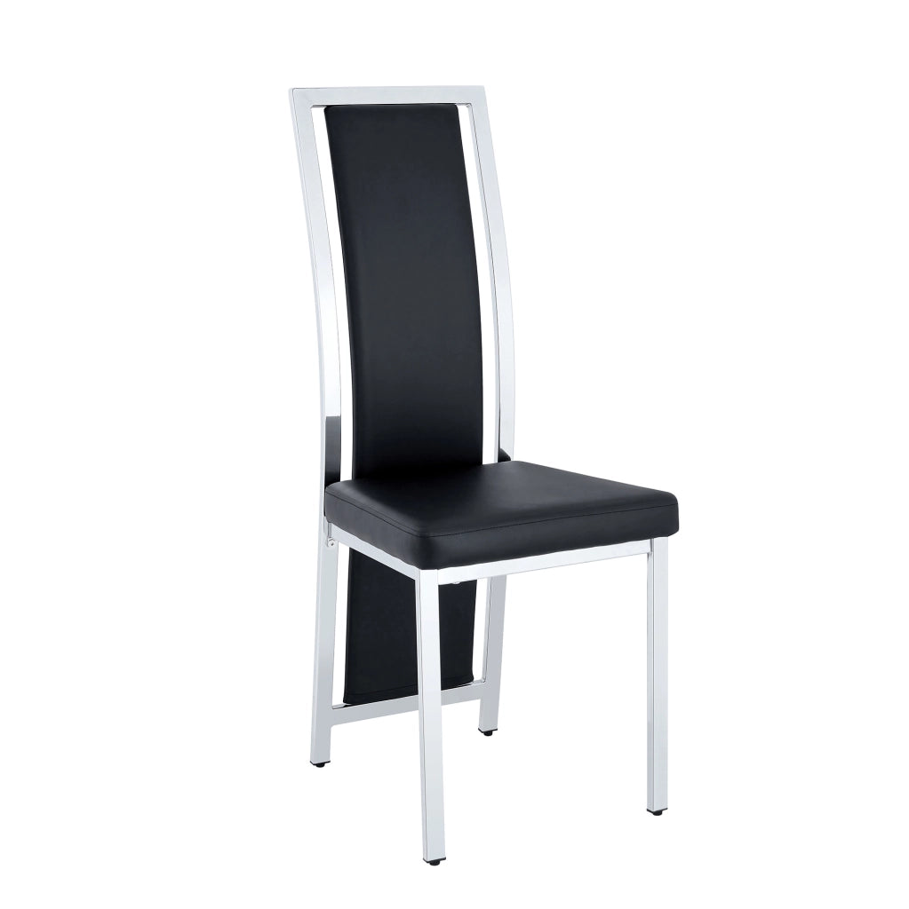Set 4 sedie da pranzo moderne in PU nero con struttura in metallo argentato; 109 cm
