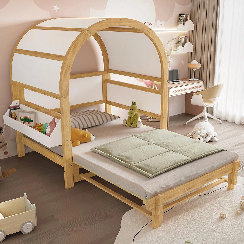 Letto a scomparsa-Xylo-140x200cm banchina tetto arrotondato pino+MDF