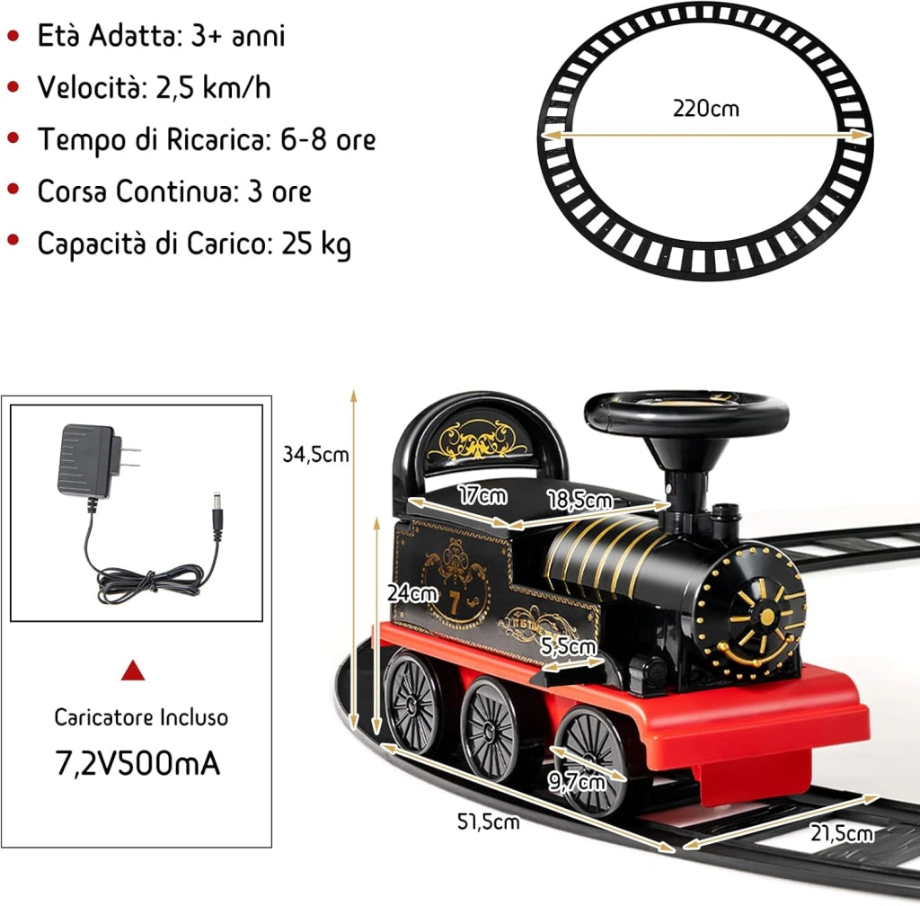 Trenino Elettrico per Bambini, Treno Giocattolo con 16 Pezzi di Binari, con Luci e Suoni, Scatola di Stoccaggio, Regalo per Bambini Anni 3+ (Nero)