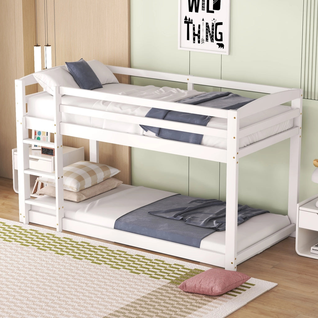 Letto a castello bianco in pino massello con funzione contenitore 90x200 cm