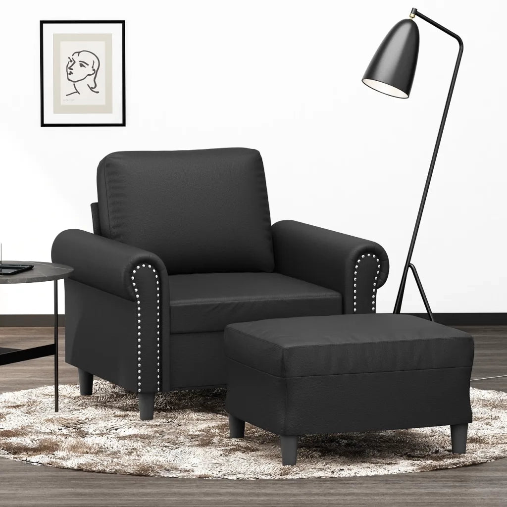 Poltrona con Poggiapiedi Nero 60 cm in Similpelle 3201200