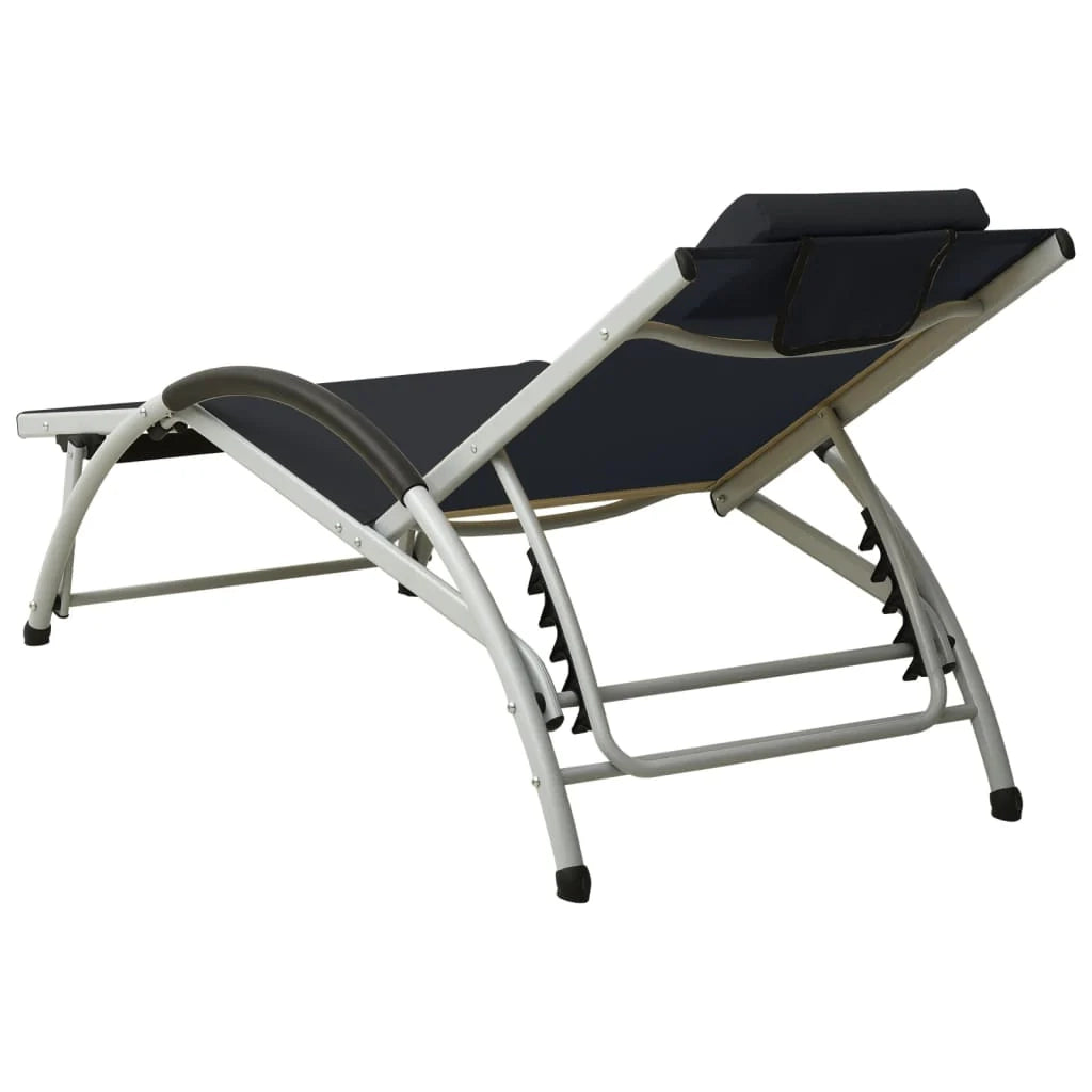 Lettino prendisole sedia a sdraio lettino prendisole letto da giardino mobili da esterno per patio con cuscino in textilene nero 02_0012563