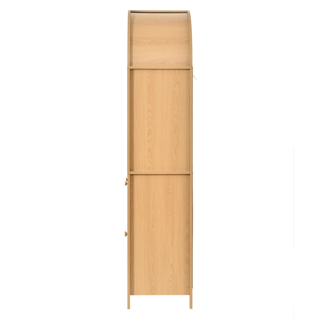 Credenza alta con 2 ante, cassetto e ripiani aperti, portaspezie interni, per cucina e soggiorno, in MDF, naturale