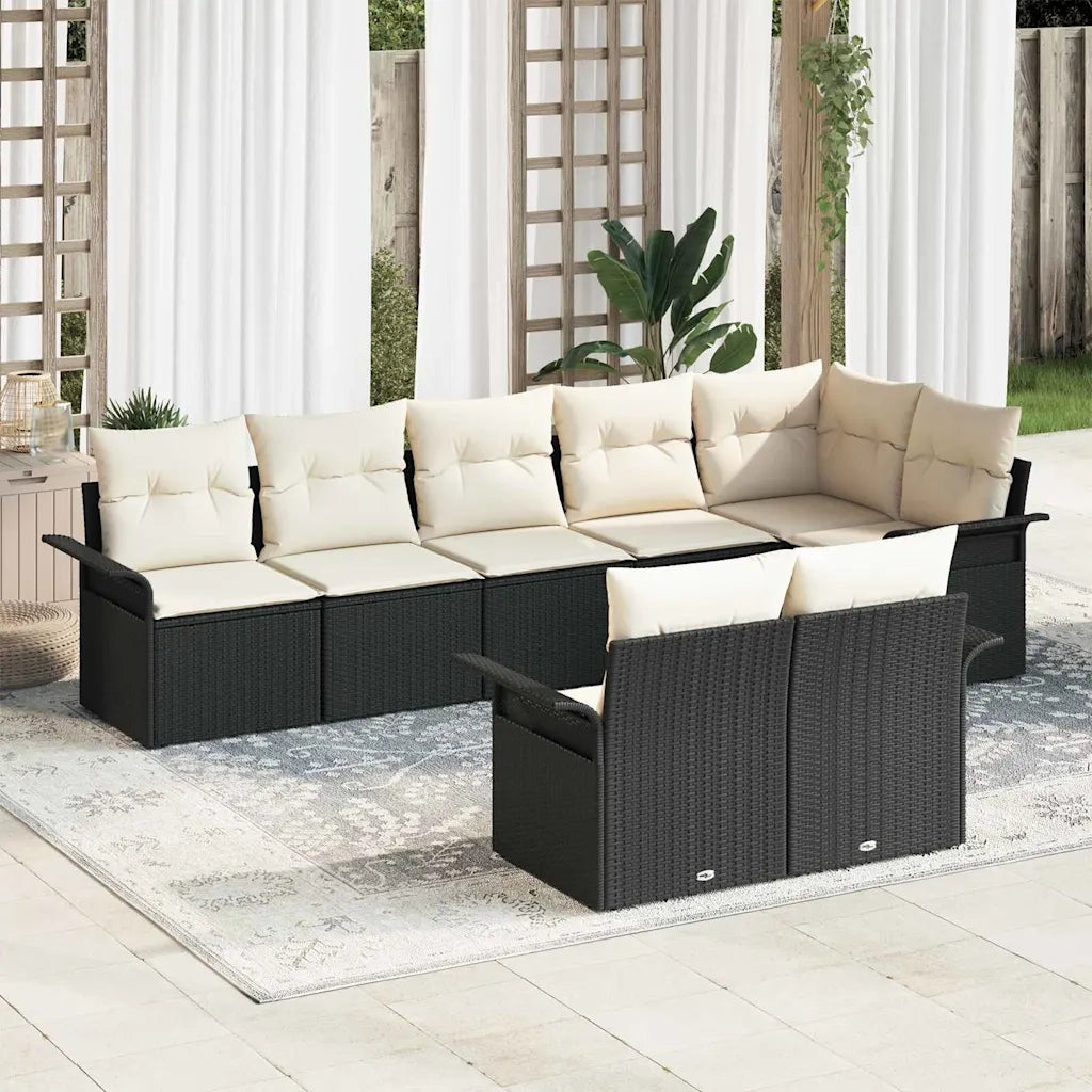 Set Divano da Giardino con archiviazione 8 pcs Nero polyrattan 3354076