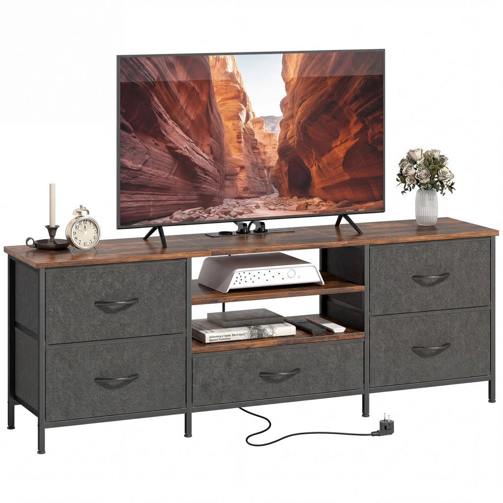 Mobile TV con 5 cassetti e stazione di ricarica ¨C zephmum ¨C marrone 140x30x50cm