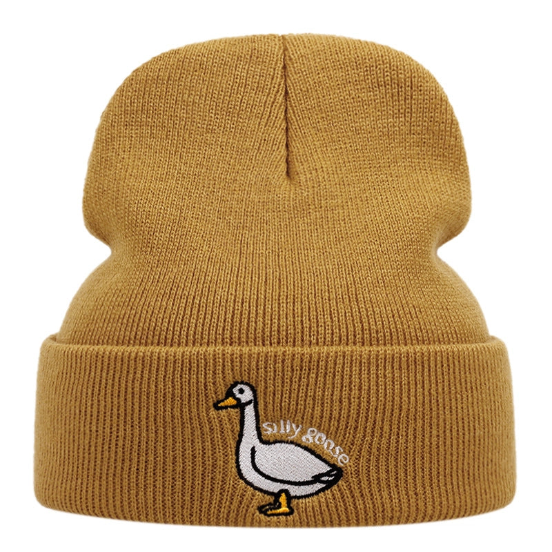 Cappelli invernali caldi lavorati a maglia con ricamo Silly Goose, colore kaki