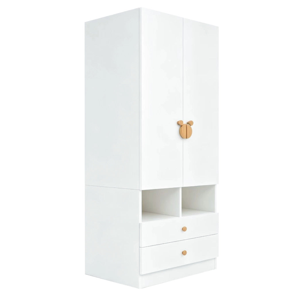Armadio guardaroba 70x50x170 cm con 2 ante, 2 cassetti e vani in compensato e MDF bianco