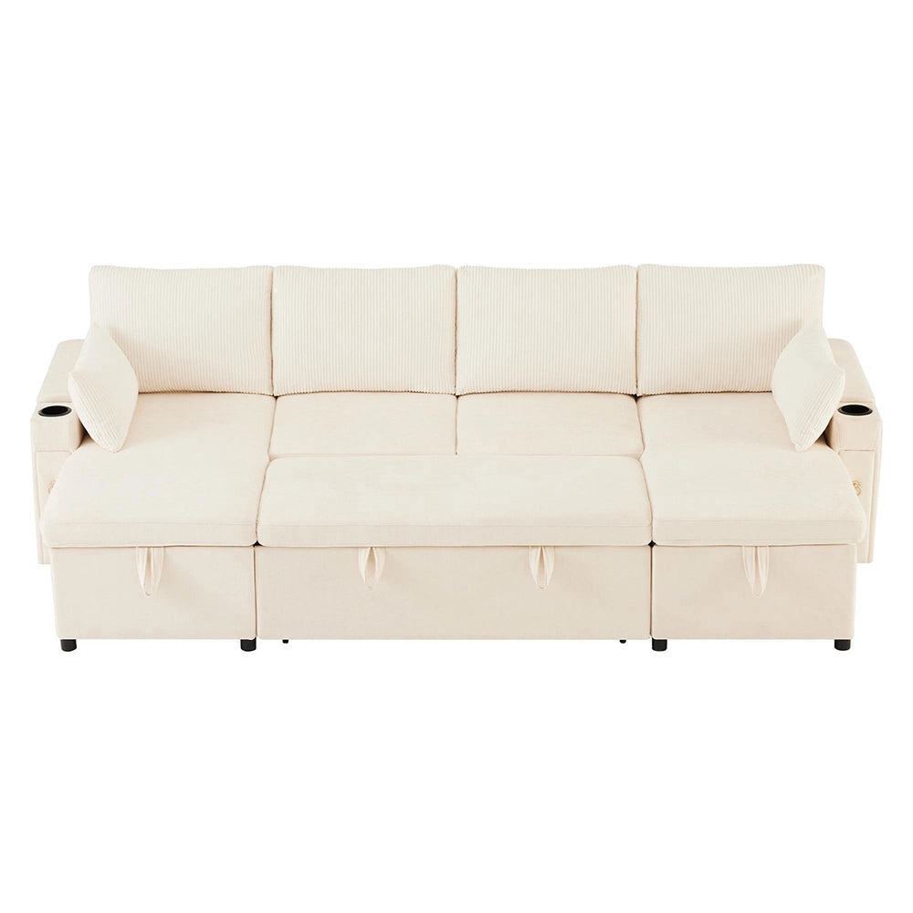Divano letto 4 posti a U - Xylo - Angolare, con ripostiglio, beige
