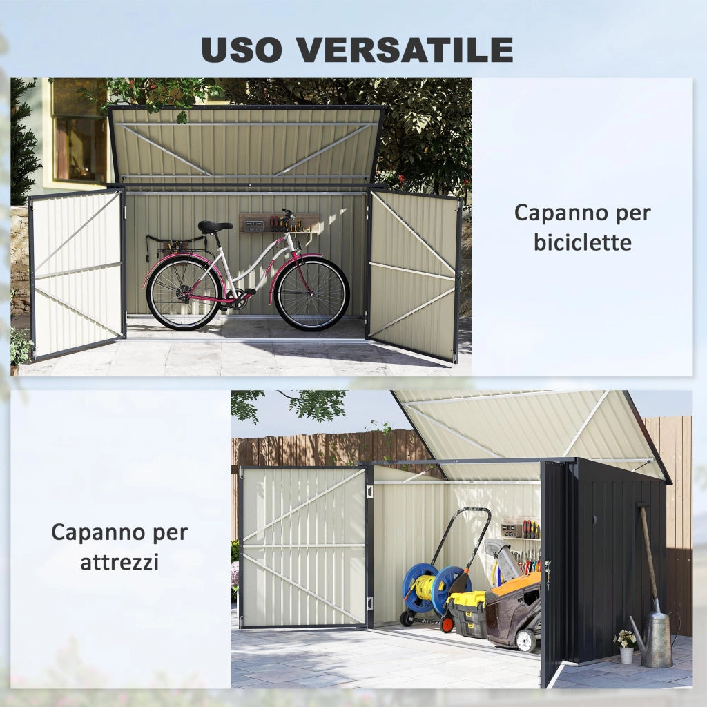 Cassettiera per 3 Cassonetti da 240L con 2 Porte e Coperchio ¨C Minimal ¨C Grigio Scuro, Acciaio, 233x105x118.5/133 cm