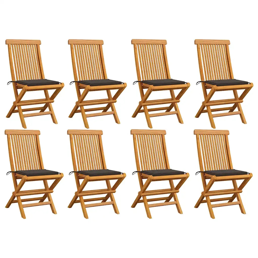 Sedie Pieghevoli e Cuscini Grigio Talpa 8 pz Massello di Teak 3072925