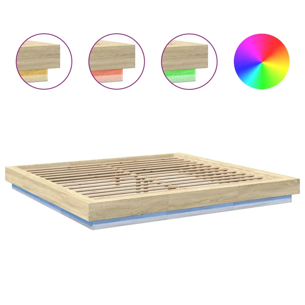 Giroletto Luci LED-Struttura Letto con LED Rovere Sonoma 180x200 cm Legno Multistrato 612259