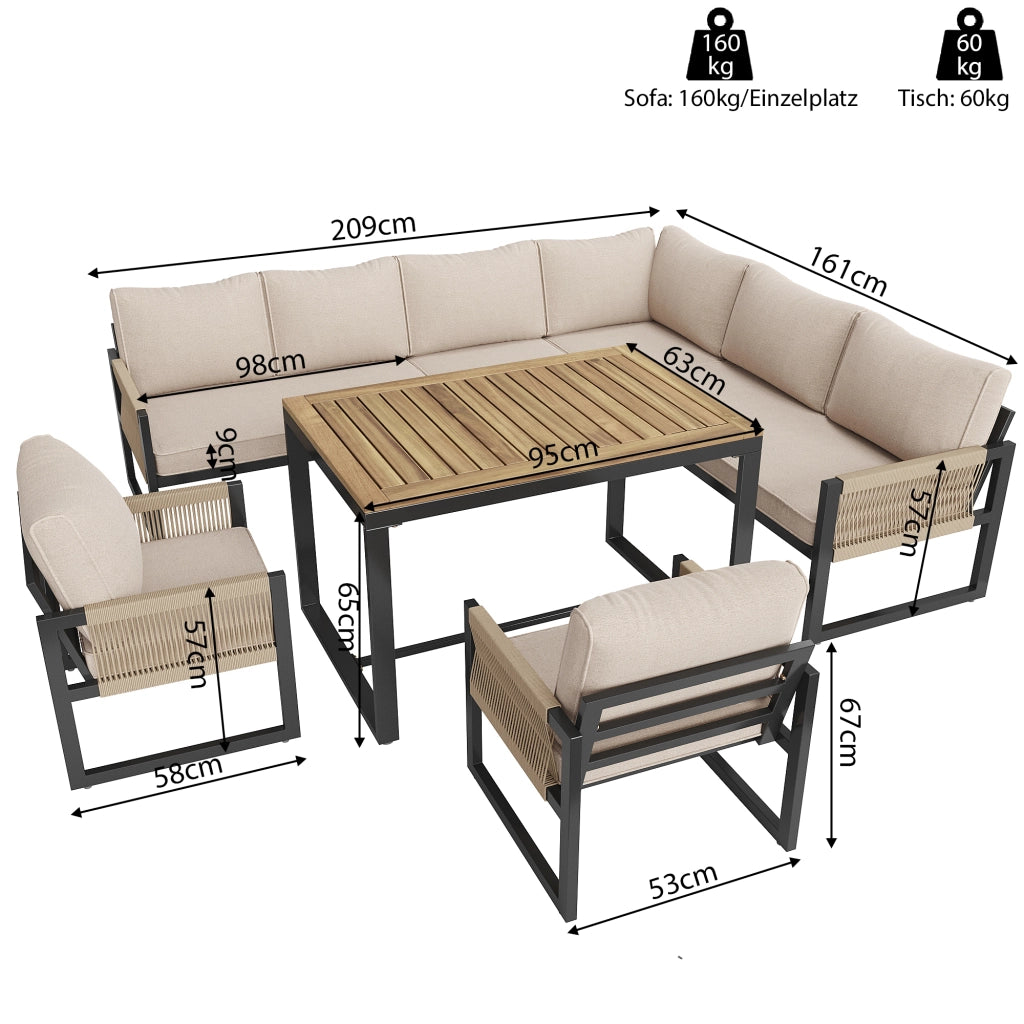 Set pranzo giardino 7-8 persone: salotto + sedute; resistente intemperie; giardino/balcone/terrazzo