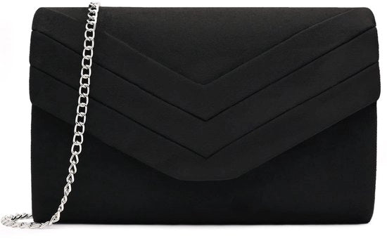 Clutch per donna, borsa da sera in velluto, borsa da sposa, borsa elegante, borsa da braccio, piccola borsa da spalla (nero)