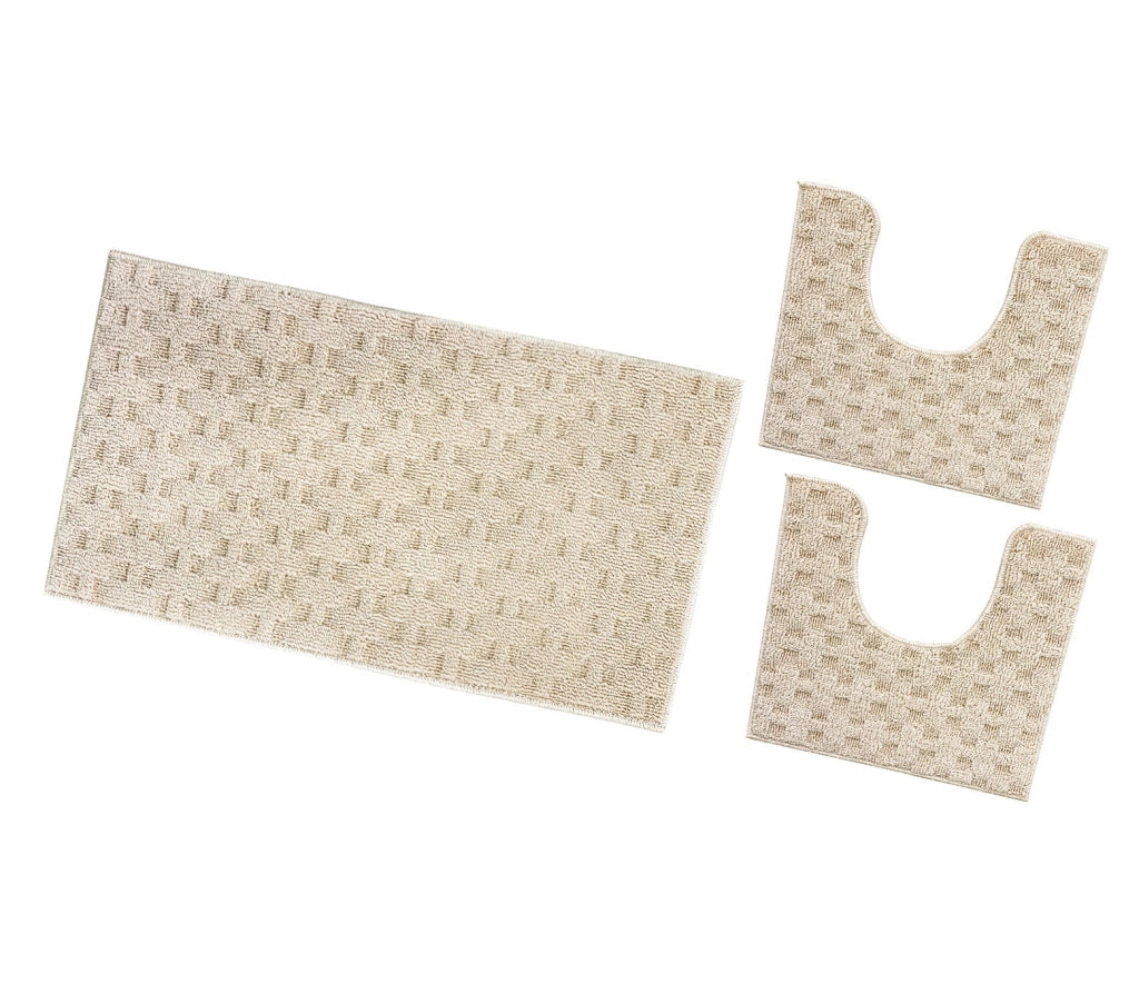 Tappeto Bagno Morbido Assorbente Antiscivolo 3D Intrecciato Lavabile Set 3 Pezzi Beige