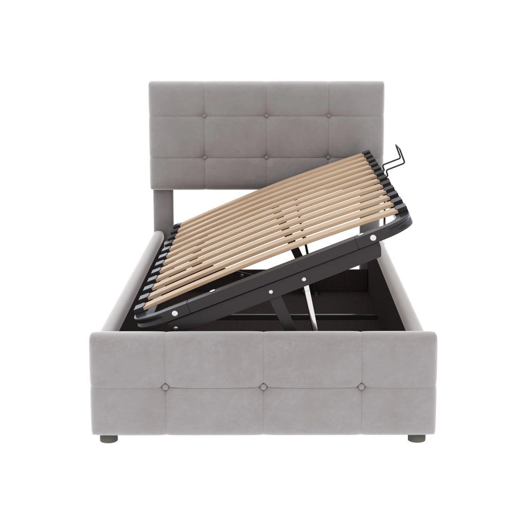 Letto imbottito per bambini 90x200 cm con contenitore grigio