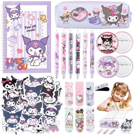 Set di cartoleria per bambine - Borsa per pennarelli - Penna a sfera - Chiave a forma di animale - Marcatura pagina - Adesivi - Regalo per la scuola - Inizio dell'anno scolastico - Bombola per festeggiamenti