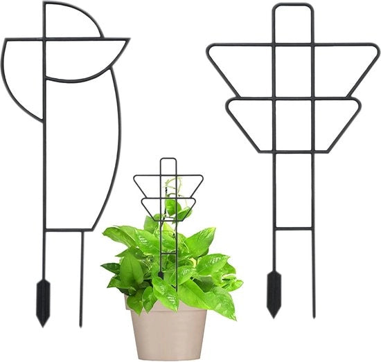 Sostegno per piante di interni e esterni - 2 pezzi di supporto in plastica decorativo - sostegno per fiori e rete per rampicanti per piante in vaso - sostegno per piante a forma semicircolare nero