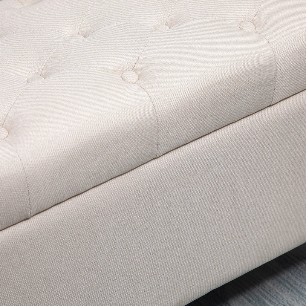 Panca contenitore con seduta imbottita e ampio spazio interno in poliestere effetto lino crema 100 × 40 × 44 cm