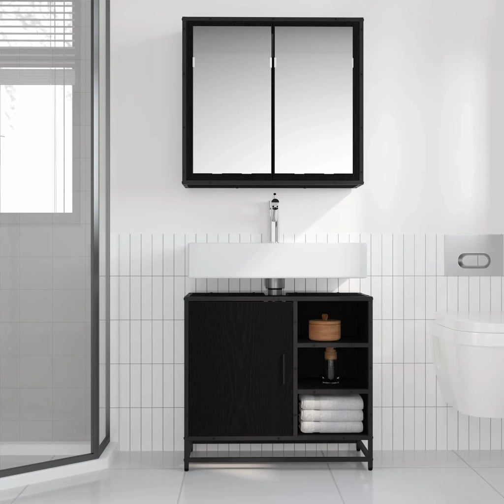 Set di mobili per il bagno 2 pcs Rovere Nero Legno multistrato 3402404