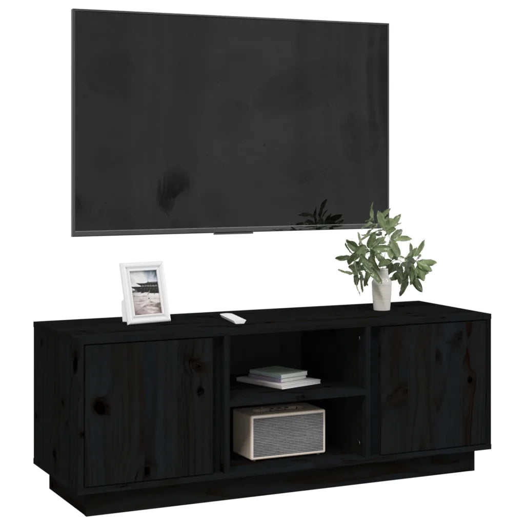 Mobile Porta TV Nera 110x35x40,5 cm in Legno Massello di Pino 814478