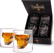 Tumbler Classici con Disegno di Teschio - Set da 4 (125 ml) - Calici per Whisky e Altri Liquori