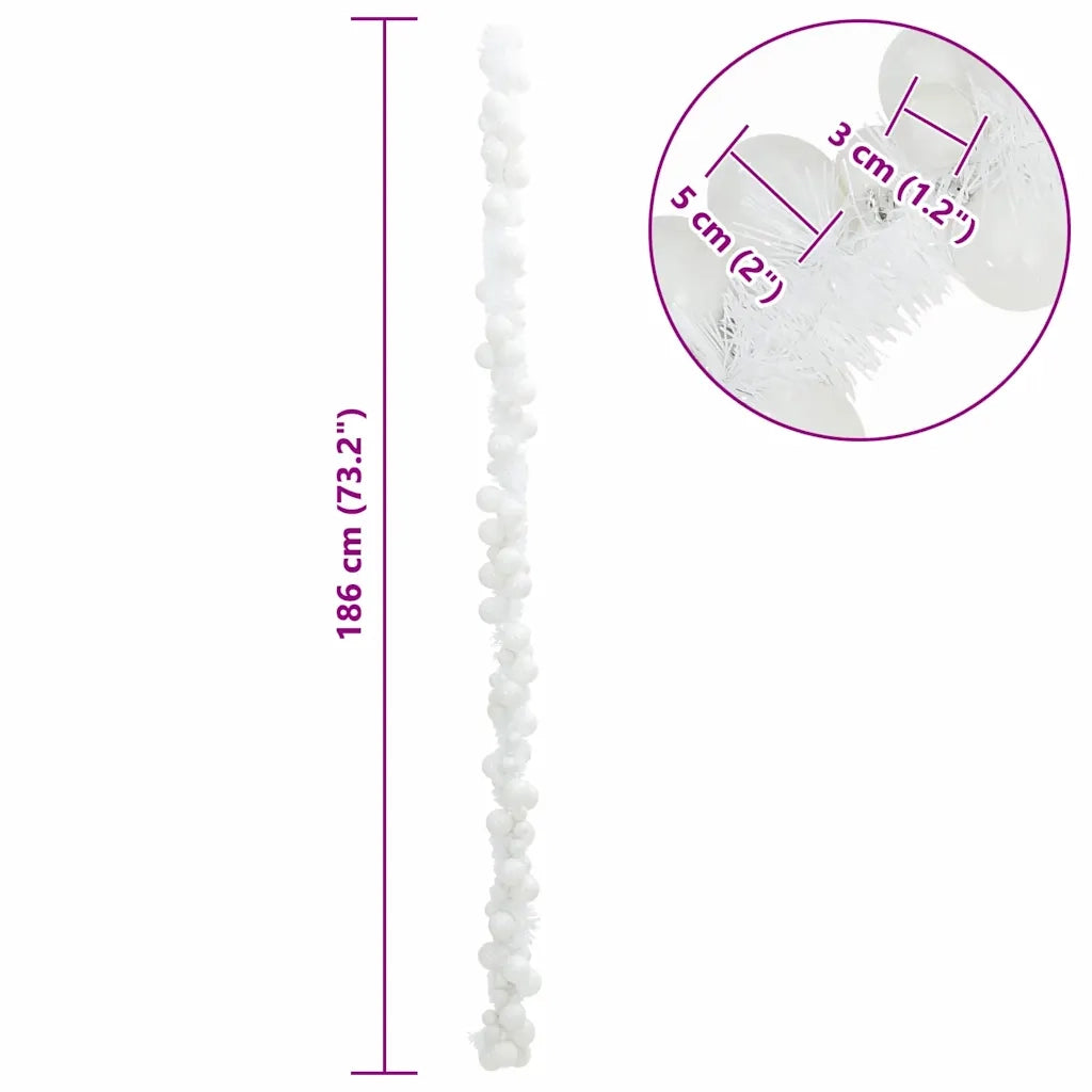 Ghirlanda di Palline di Natale-Decorazioni natalizie Bianco 186 cm Polistirolo