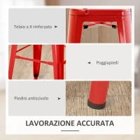 Set 2 Sgabelli da Cucina di Design con Schienale Rimovibile e Poggiapiedi, in Metallo, 44x46x116 cm, Rosso