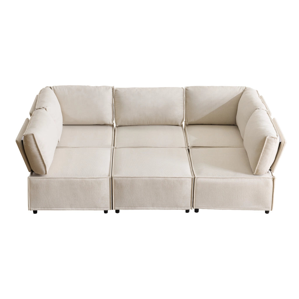 Divano angolare modulare - componibile con configurazione flessibile - in tessuto e legno - beige