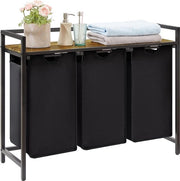 Cestino a 3 cassetti, capacità 120 litri, cestino con piede di appoggio e tasche estensibili, separatore di acqua per cucina, camera da letto, bagno, dormitorio, nero
