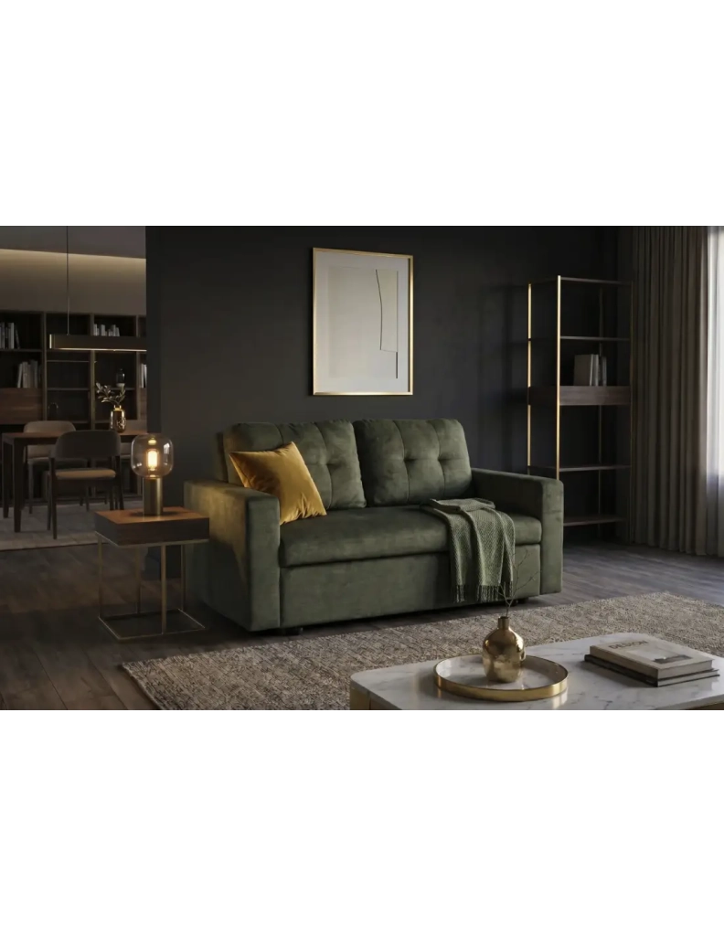 Divano PRESTO convertibile 2 posti in velluto - Verde scuro - 142 x 82 x 86 cm