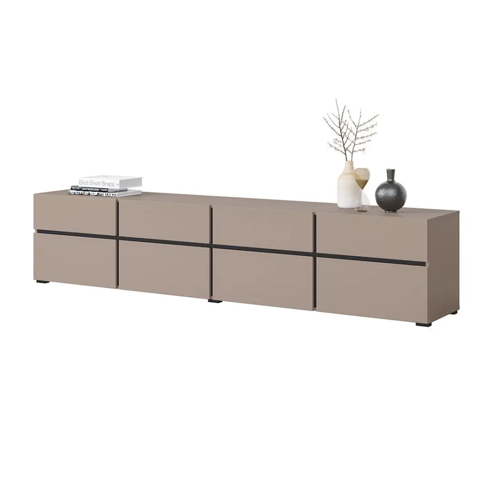 Mobile TV XL color beige e nero 225cm collezione HAVANA. Mobile design con 4 porte e 4 cassetti.