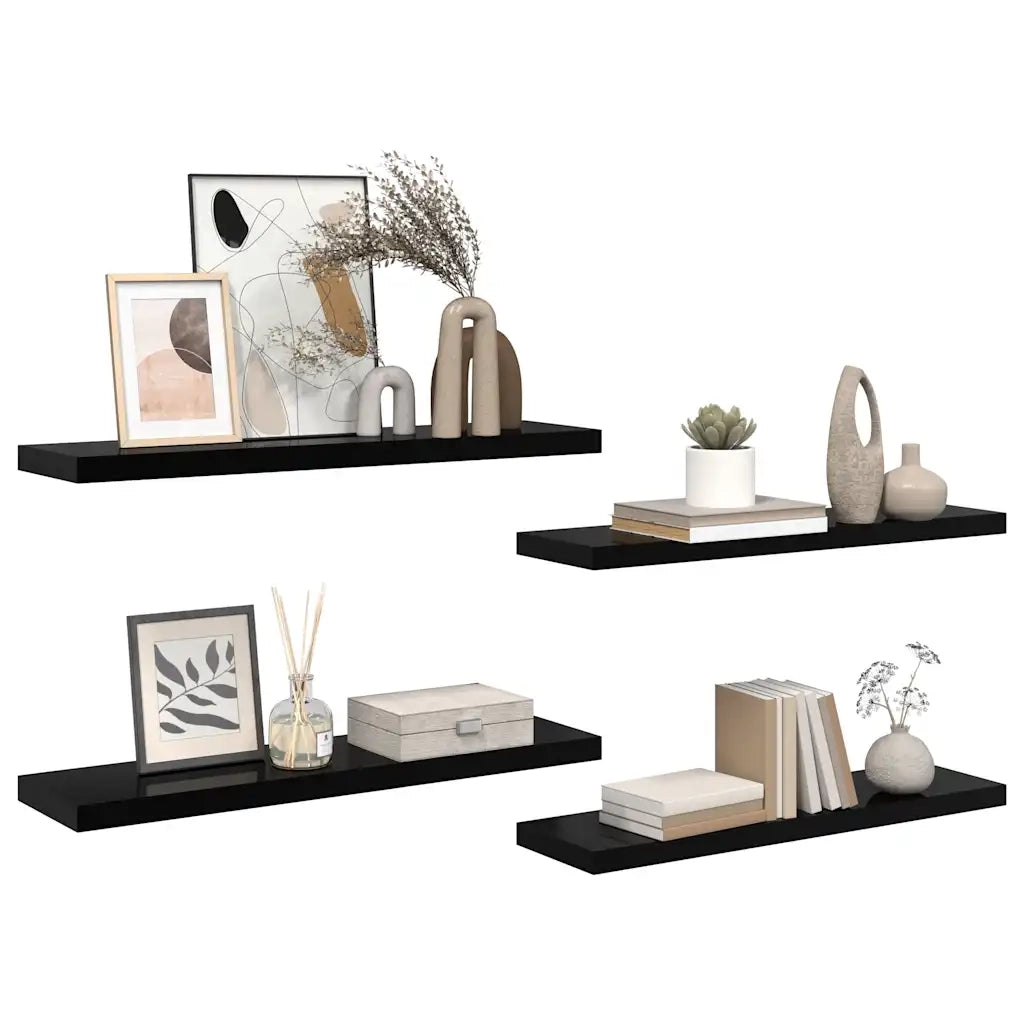 Scaffali a Parete 4 pz Nero Lucido 90x23,5x3,8 cm in MDF cod mxl 32854