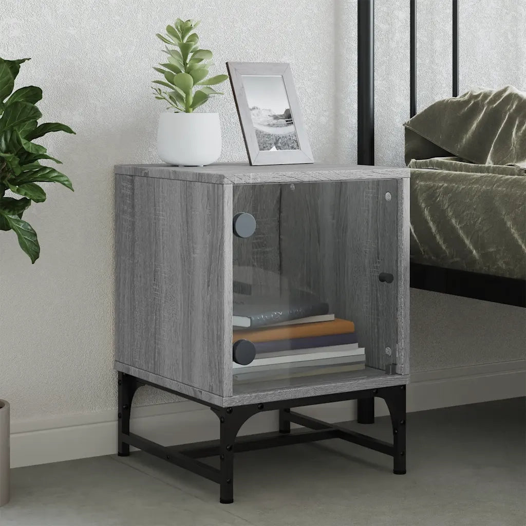 Comodino con Anta in Vetro Grigio Sonoma 35x37x50 cm 836528