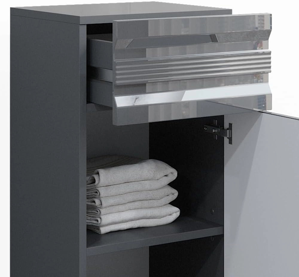 Mobiletto bagno Fredd, Antracite lucido, 36.4 x 79 cm, a parete con due ripiani interni regolabili
