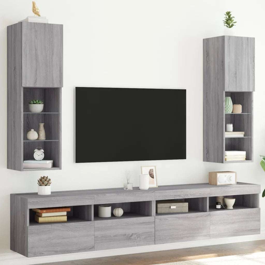Mobili TV con Luci LED 2pz Grigio Sonoma 30,5x30x102 cm 837026