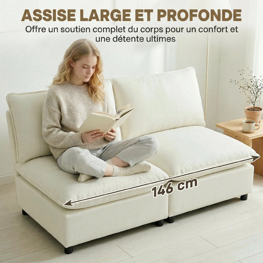 Divano 2 posti modulabile ¨C zephmum ¨C crema 146 cm senza braccioli