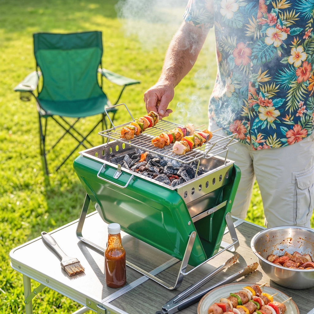 Barbecue a carbone legno pieghevole ¨C zephmum ¨C verde per giardino terrazzo