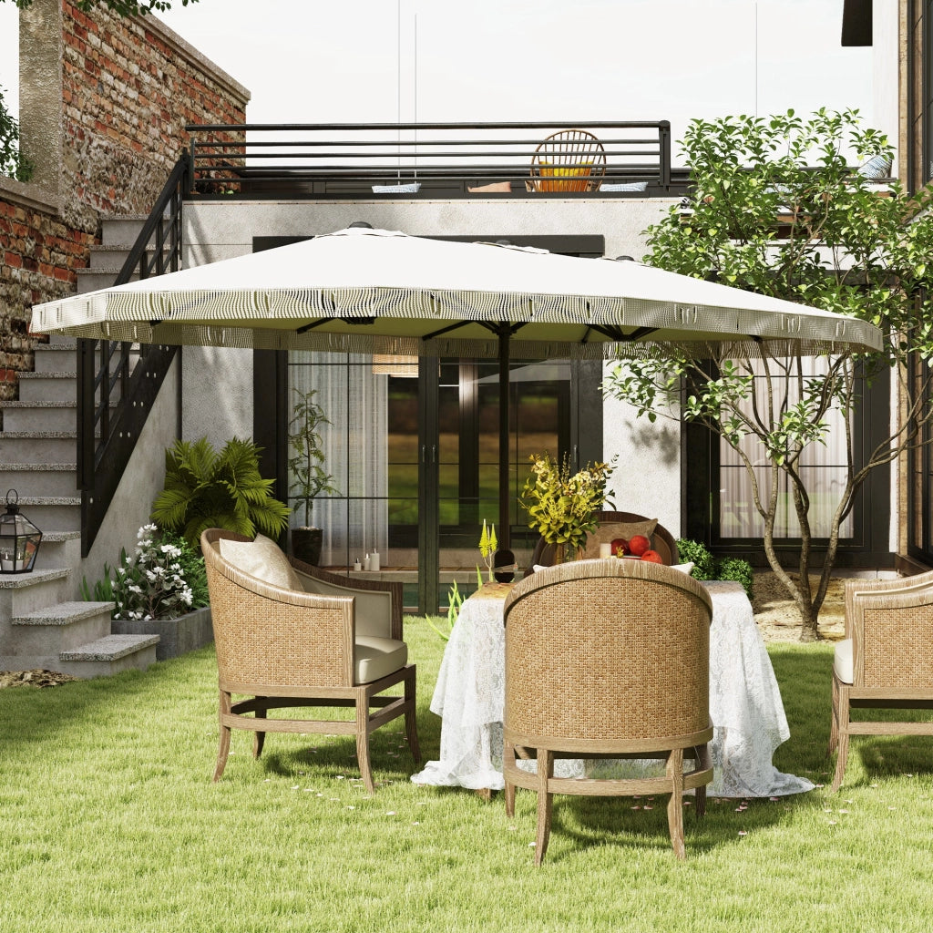 Ombrellone Doppio a 12 Stecche 450x265x260 cm in Acciaio e Poliestere Bianco Crema