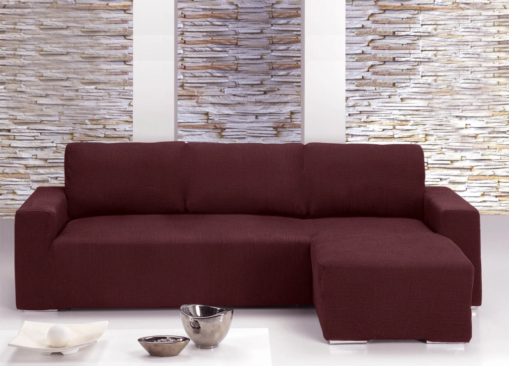 Copridivano Con Penisola Chaise Longue Tinta Unita Bordeaux Mod Capri - Destra - Bordeaux