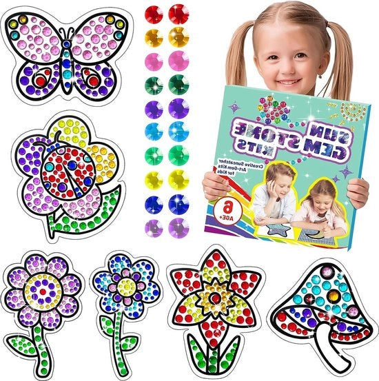 Set di attività per bambini - Gioiello da gioco - Set di pittura con pietre preziose a tema fiore - Pietra preziosa 5D - Gioiello da gioco diamante arte manuale - Età 6-12