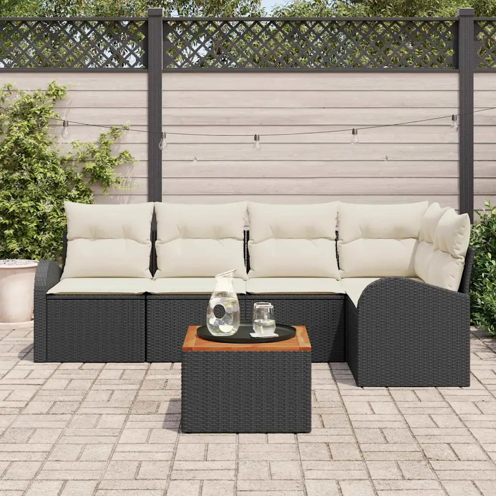 Set Divano da Giardino con cuscino 6 pcs Nero polyrattan 3347579