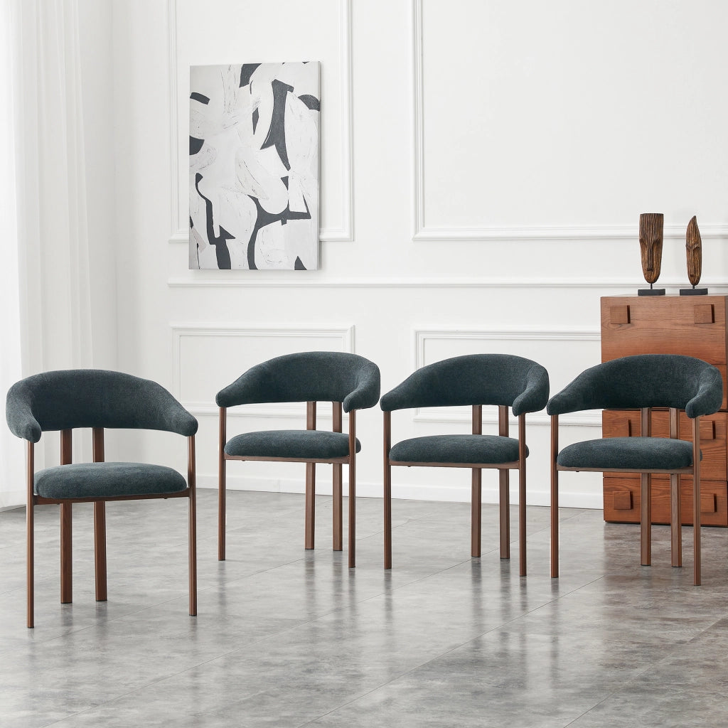 Poltrona da Pranzo e Soggiorno ¨C MINIMAL ¨C Tessuto Nero, Gambe in Metallo, Set 4