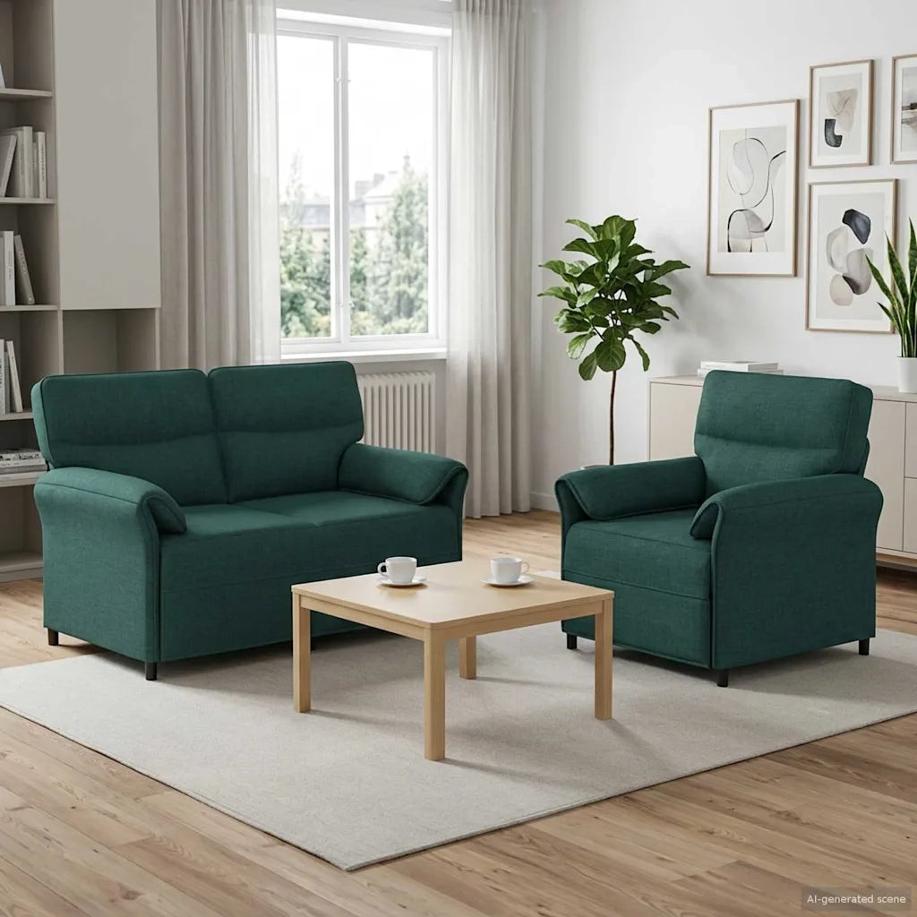 Set di divani 2 pz Verde Scuro Tessuto 3424848