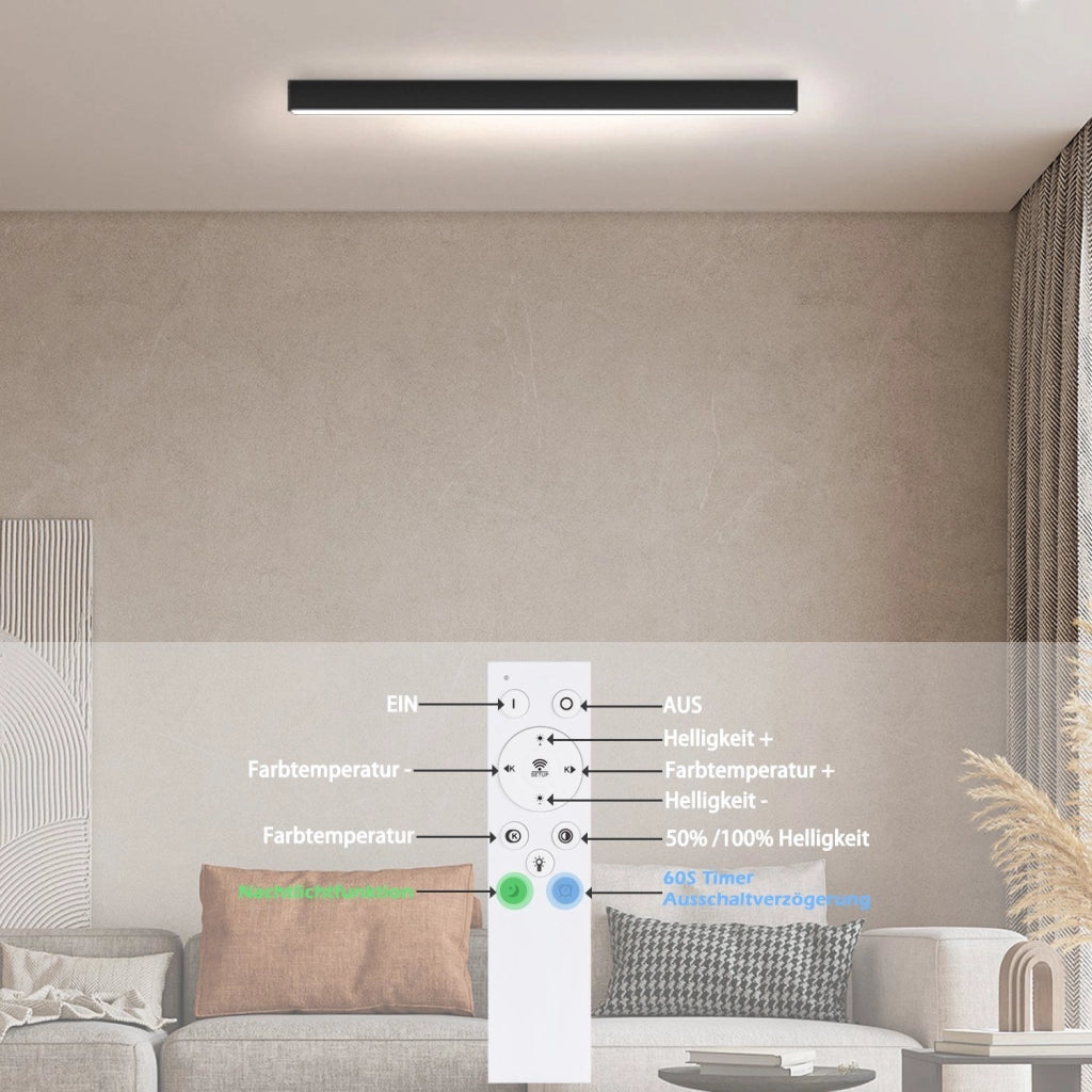 ZMH Lampada da soffitto LED nera 25W lunga 80 cm pannello dimmerabile plafoniera moderna per corridoio camera soggiorno