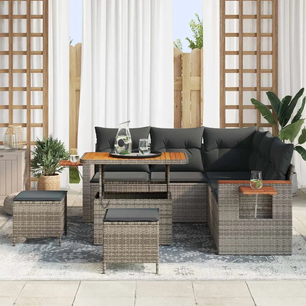Set Divano da Giardino con cuscino 9 pcs Grigio polyrattan 3365128