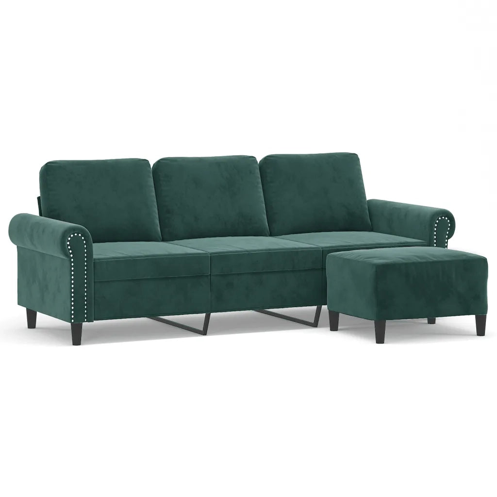 Divano a 3 Posti con Poggiapiedi Verde scuro 180 cm in Velluto