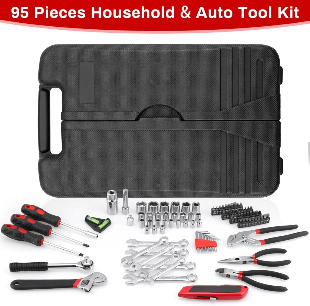 Cassetta Attrezzi Completa 95 pezzi Set Attrezzi, Valigia Utensili Portatile con Custodia in Plastica, Kit di attrezzi per Riparazioni Quotidiane di Casa Ufficio Auto