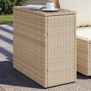 Tavolino da Giardino-Tavolo da Esterno-Tavolino da Patio Piano Vetro Beige 58x27,5x55 cm Polyrattan